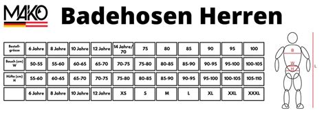 badehosen größen tabelle